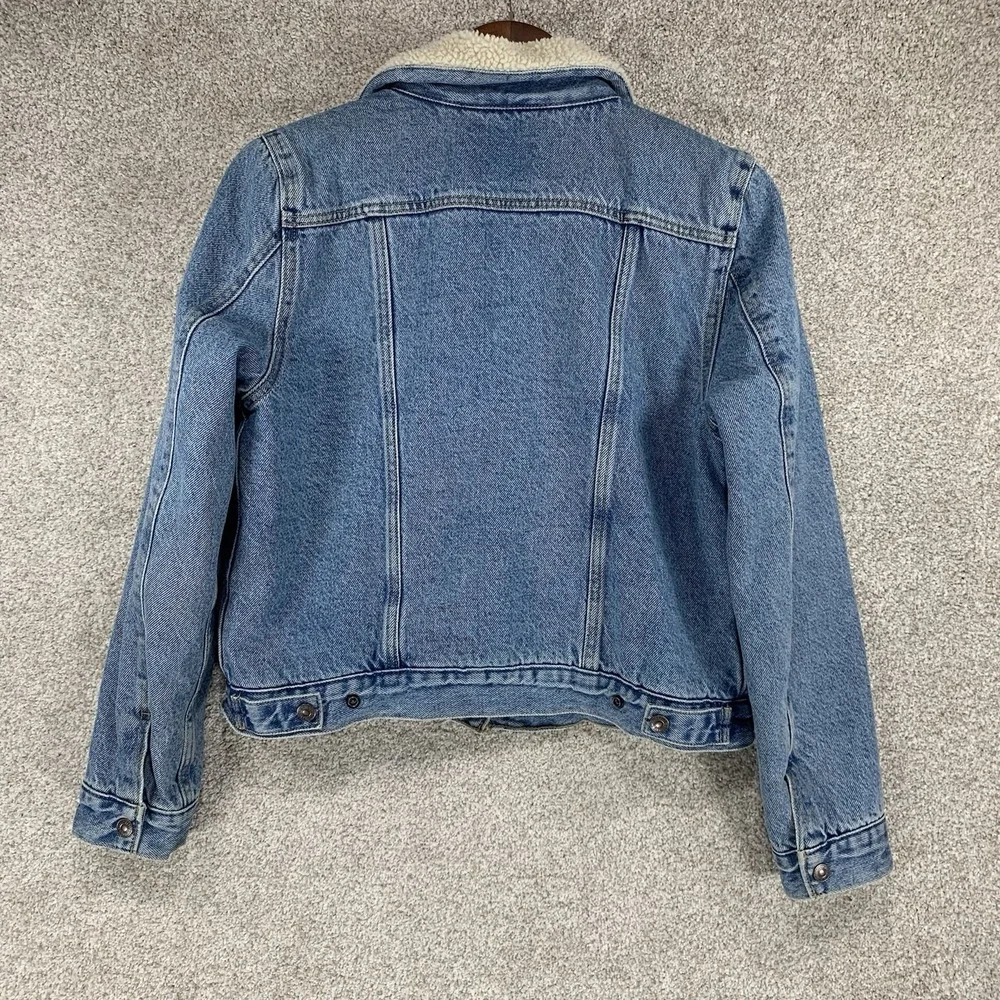 Levi's Women's Sherpa Lined Jacket M Trucker Bomber Light Wash Denim‎ Y2K